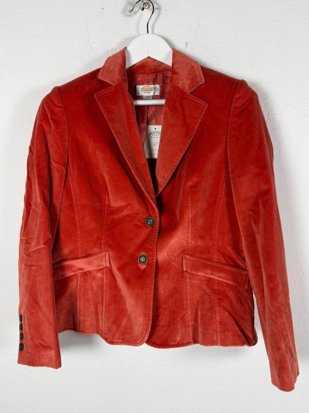 Talbots Petites Womens Rust Velvet Blazer Jacket Cotton Silk Notch Lapel 8P New